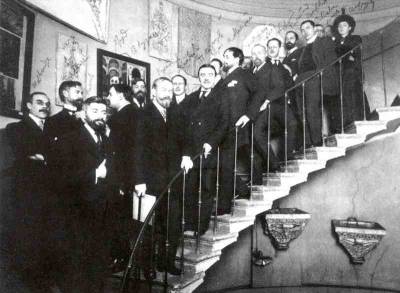 Художники "Мира искусства" в школе Общества поощрения художеств, 1914 г.